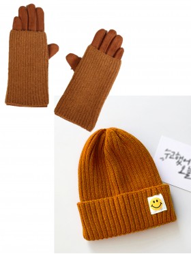 Knitted Double Layer Touch Screen Glove + Cable Knitted Hat  Set (GL121704COC + HAT123710CAM)